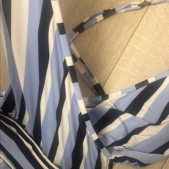 Charlotte Russe Blue and White Striped Jumpsuit with Tie Waist - Picture 5 of 6